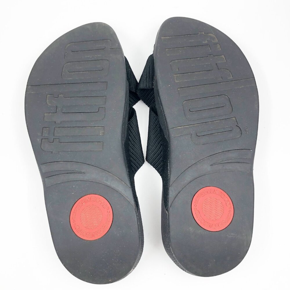 FITFLOP Black Cross Strap Flip Flop Slide Platform Sandals Womens 11 - Picture 8 of 8